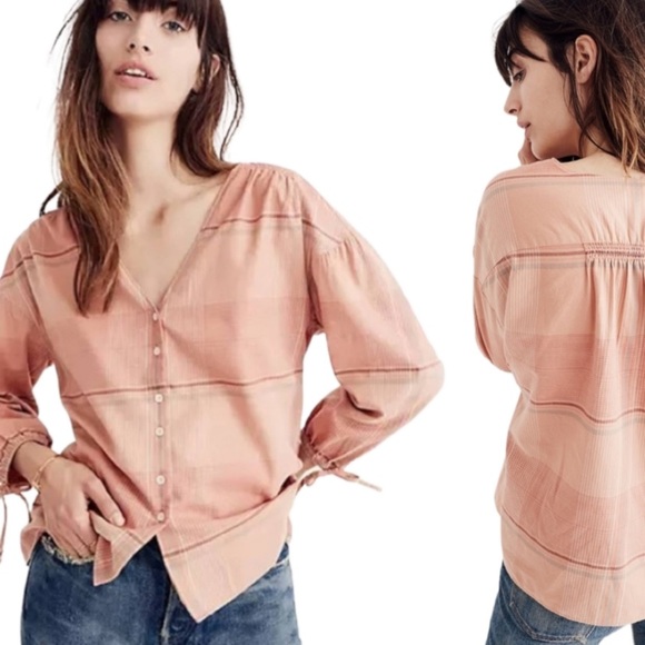 Madewell Tops - {MADEWELL} Morningview Tie-Sleeve Shirt